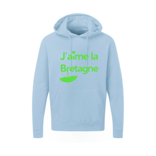 J'aime la Bretagne |Sweat  capuche humoristique Vert fluo 