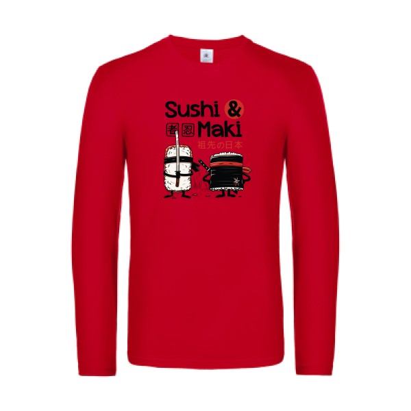 sushi-et-maki-t-shirt-manches-longues-original-humour -Red