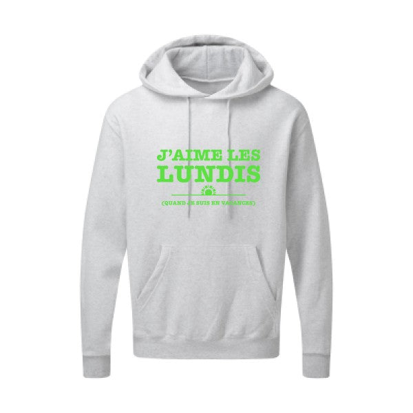 J'aime les lundis quand... Vert fluo |Sweat capuche imprimé homme