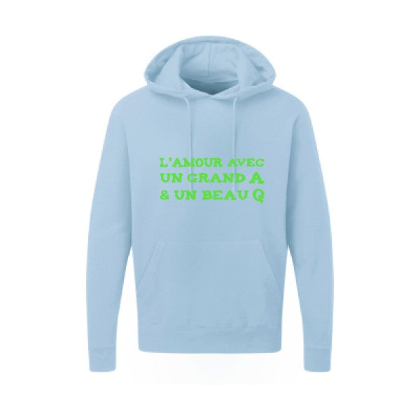 L'Amour avec un grand A et un beau Q |Sweat capuche imprimé|Vert fluo