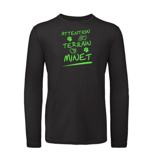 Attention Terrain Minet Vert fluo |T-shirt bio manches longues