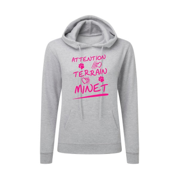 Attention Terrain Minet Rose Fluo |Sweat original à capuche Femme