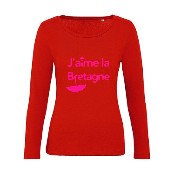 J'aime la Bretagne Rose Fluo |   T shirt manches longues femme|100% bio