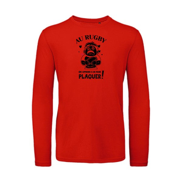 Au rugby, on apprend à se faire plaquer ! Noir |T-shirt bio manches longues