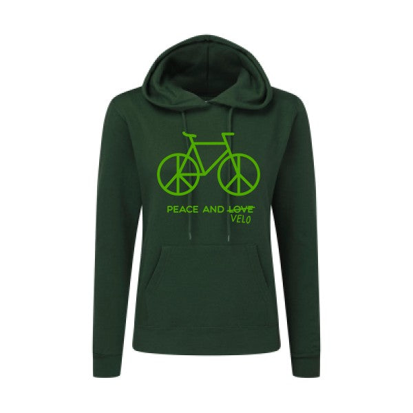 Peace and vélo Vert pomme |Sweat original à capuche Femme