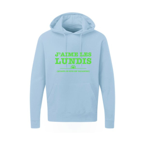 J'aime les lundis quand... Vert fluo |Sweat capuche imprimé homme