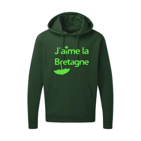 J'aime la Bretagne |Sweat  capuche humoristique Vert fluo 