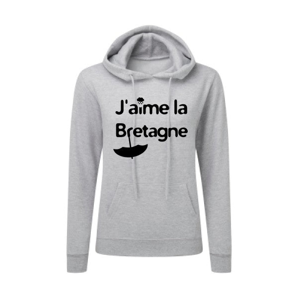 J'aime la Bretagne Noir |Sweat original à capuche Femme