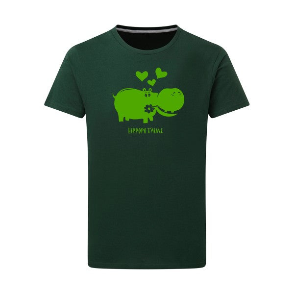 Hippopo t'aime vert pomme -Flex vert pomme sur T-shirt SG  Bottle Green  2XL