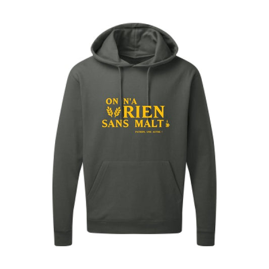 On n'a rien sans malt |Sweat  capuche humoristique jaune Or 