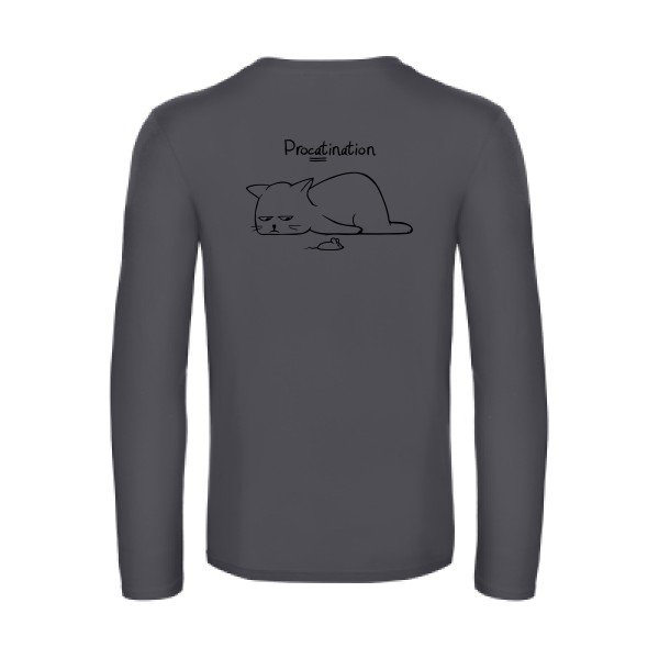procatination - t shirt- manches- longues- original- humour- Dark Grey impression Dos