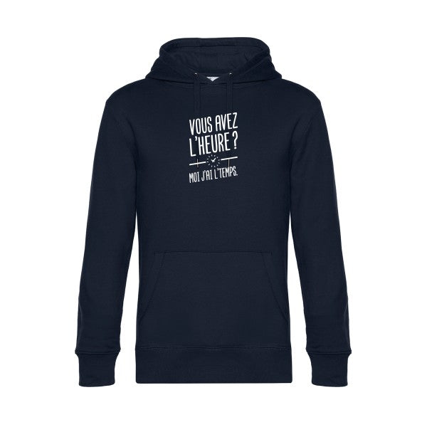 Vous-avez-l-heure?-Moi-j-ai-l-temps. sweat shirt original Navy Blue flex Blanc impression Face