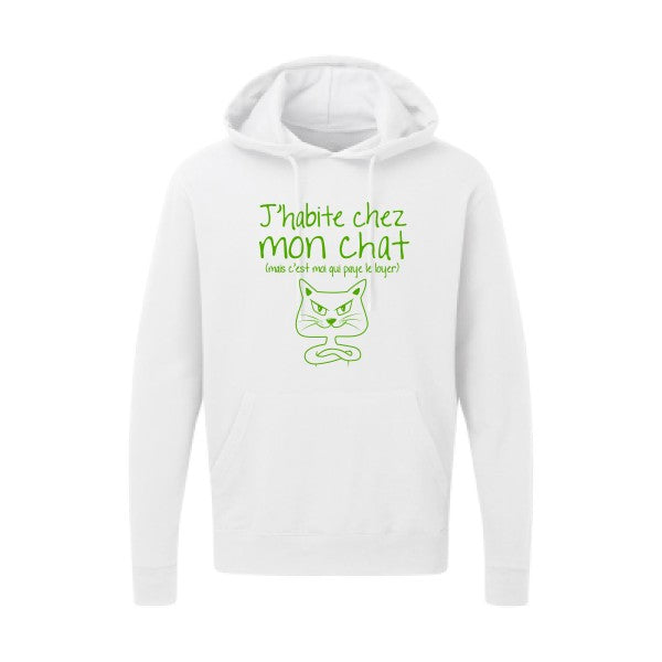 J'habite chez mon chat Vert pomme |Sweat capuche imprimé homme