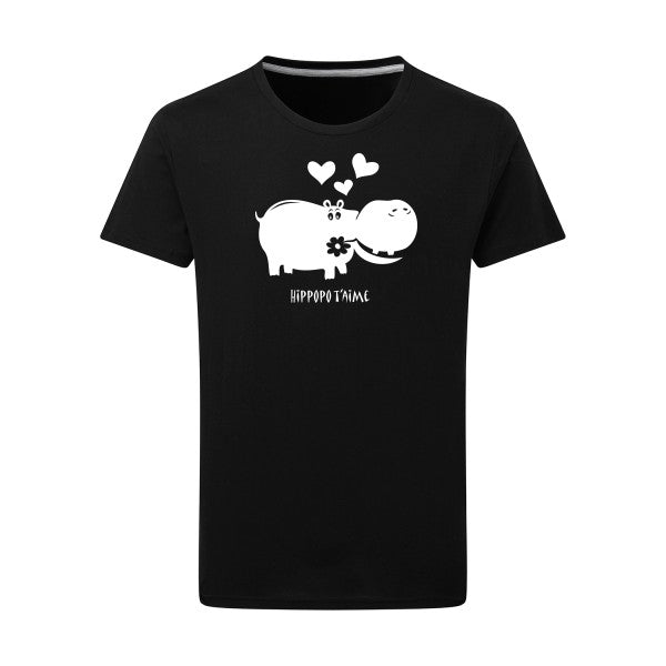 Hippopo t'aime Blanc -Flex Blanc sur T-shirt SG  Dark Black  4XL