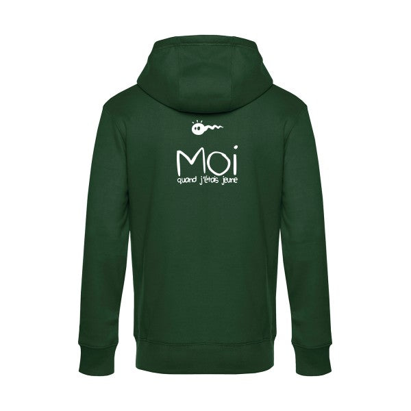 Moi-quand-j-etais-jeune sweat shirt original Bottle Green flex Blanc impression Dos