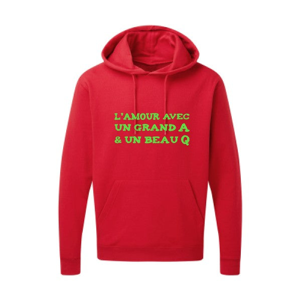 L'Amour avec un grand A et un beau Q |Sweat capuche imprimé|Vert fluo