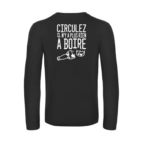 circulez il n y a plus rien a boire - t shirt- manches- longues- original- humour- Black impression Dos
