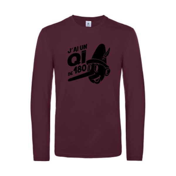quotient intellectuel - t shirt- manches- longues- original- humour- Burgundy impression Face