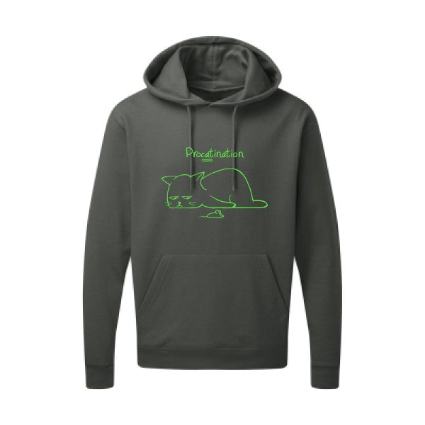 Procatination Vert fluo |Sweat capuche imprimé homme