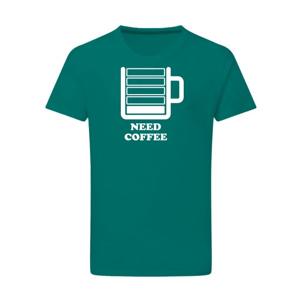 Need Coffee -Flex Blanc sur T-shirt SG  Emerald Green  2XL