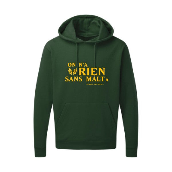 On n'a rien sans malt |Sweat  capuche humoristique jaune Or 