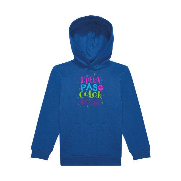 sweat capuche enfant Bleu Royal J-peux-pas-j-ai-coloriage