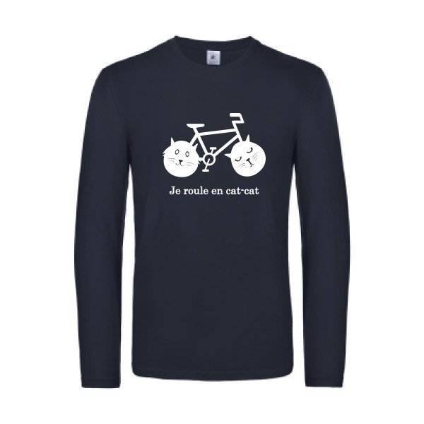 cat cat bike - t shirt- manches- longues- original- humour- Navy impression Face