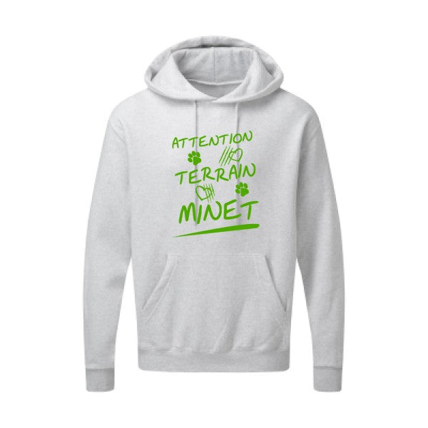 Attention Terrain Minet |Sweat  capuche humoristique Vert pomme 