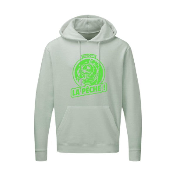 Toujours la pêche ! |Sweat  capuche humoristique Vert fluo 