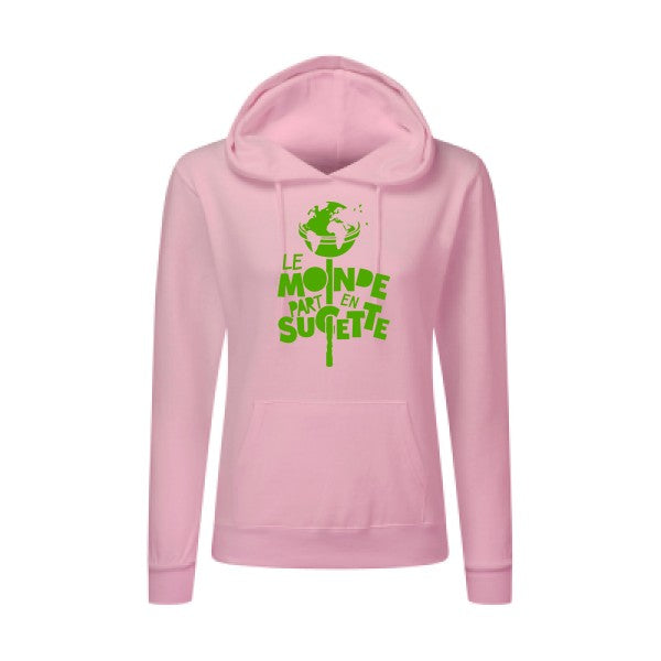 Le Monde part en Sucette Vert pomme |Sweat original à capuche Femme