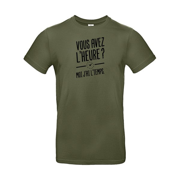 Vous avez l'heure? Moi j'ai l'temps. Flex noir |E190 T-shirt|Urban Khaki||2XL