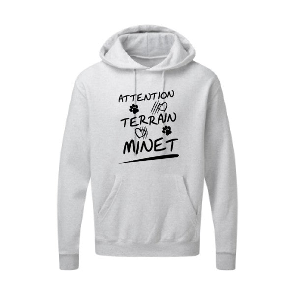 Attention Terrain Minet |Sweat  capuche humoristique noir 