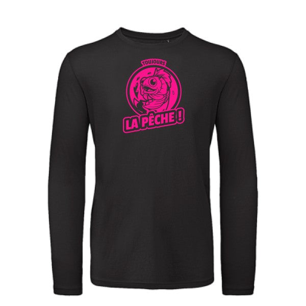 Toujours la pêche ! Rose Fluo |T shirt bio homme rigolo manches longues