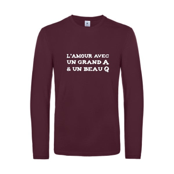 l amour avec un grand a et un beau q  - t shirt- manches- longues- original- humour- Burgundy impression Face