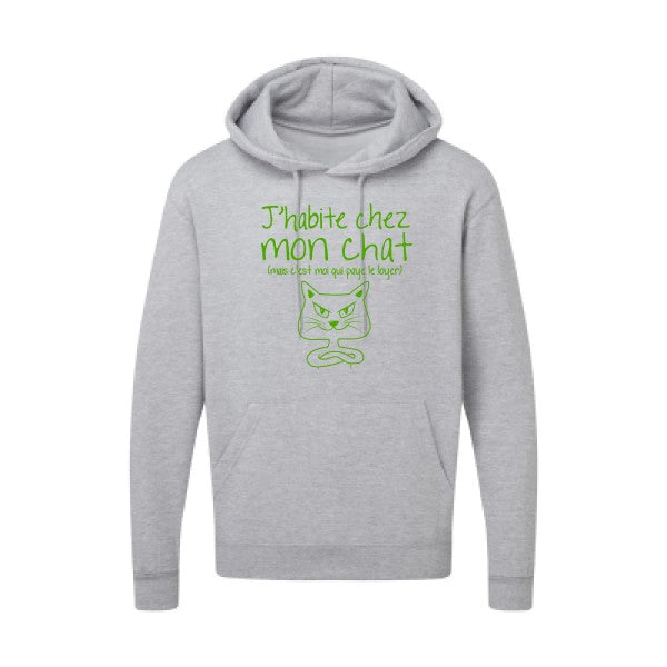 J'habite chez mon chat Vert pomme |Sweat capuche imprimé homme