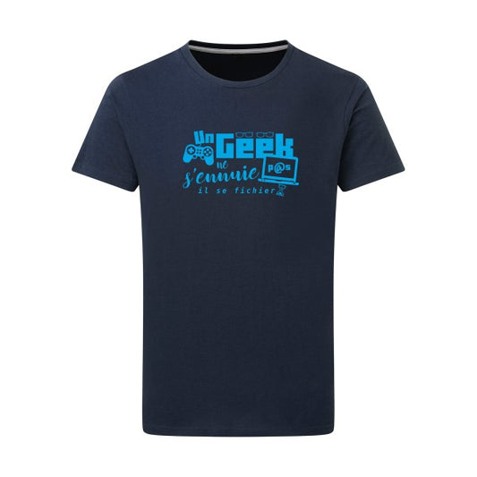 Un geek ne s'ennuie pas - Flex bleu clair Tshirt original Denim  XL