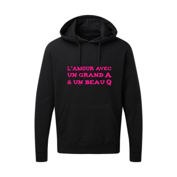 L'Amour avec un grand A et un beau Q |Sweat capuche imprimé|Rose Fluo