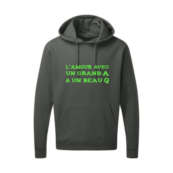 L'Amour avec un grand A et un beau Q |Sweat capuche imprimé|Vert fluo