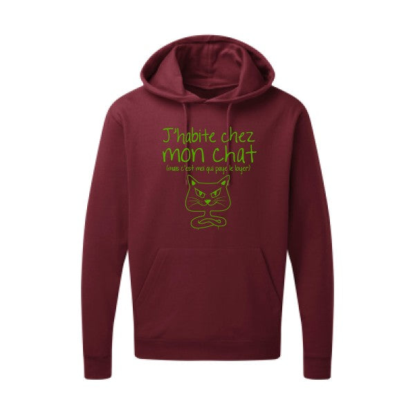 J'habite chez mon chat Vert pomme |Sweat capuche imprimé homme