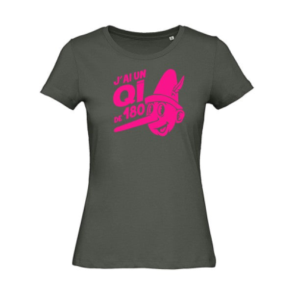 T shirt humour bio femme   femme bio|Quotient intellectuel Rose Fluo 