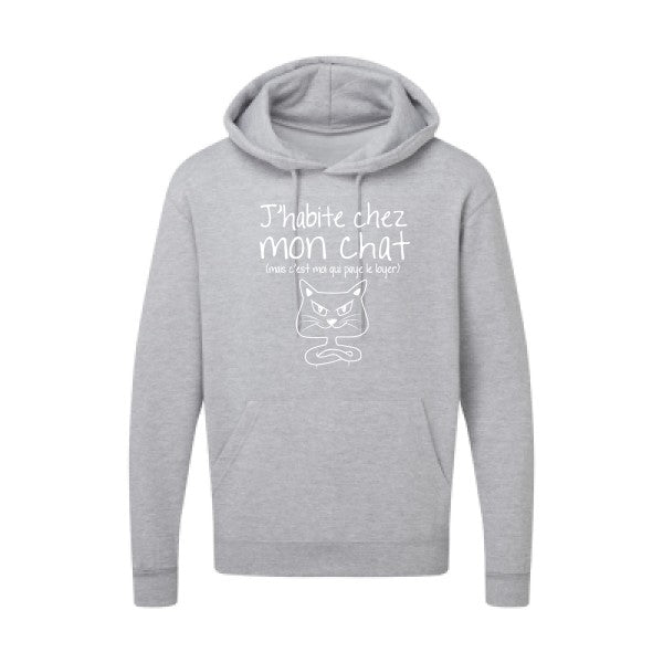 J'habite chez mon chat Blanc |Sweat capuche imprimé homme