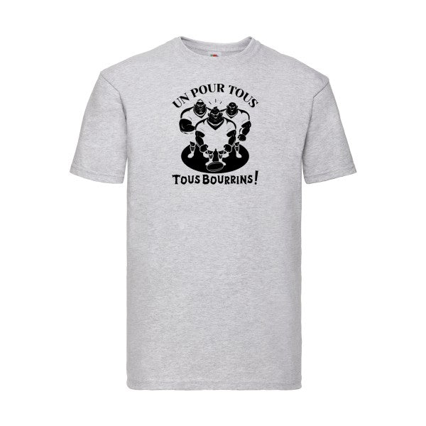 T-shirt|Un pour tous, Tous bourrins ! |Noir  |Fruit of the loom 205  G