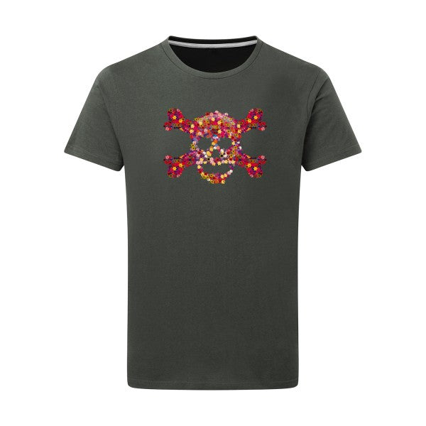 T-shirt homme Floral skull - T-shirt original avec design floral et crâne Charcoal 5XL