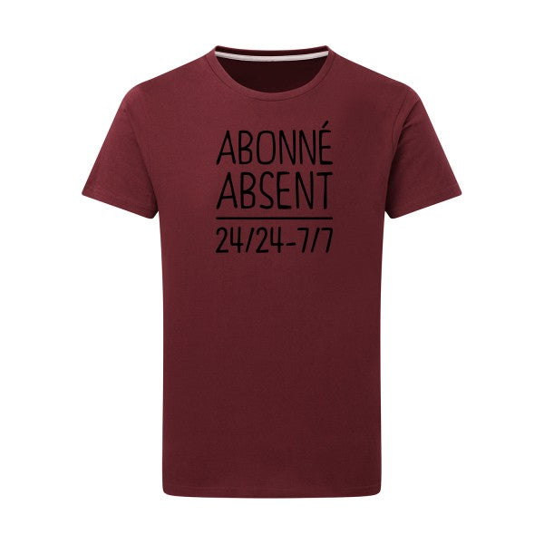 Abonné absent noir -Flex noir sur T-shirt SG  Burgundy  2XL