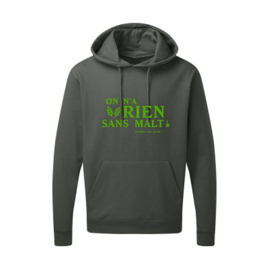 On n'a rien sans malt |Sweat  capuche humoristique Vert pomme 