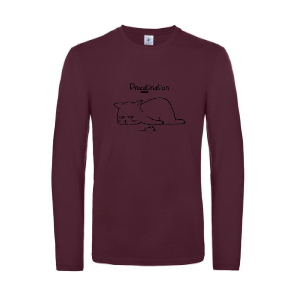 procatination - t shirt- manches- longues- original- humour- Burgundy impression Face