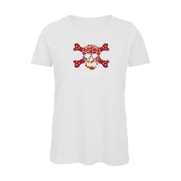 Floral-skull- - t-shirt original femme White