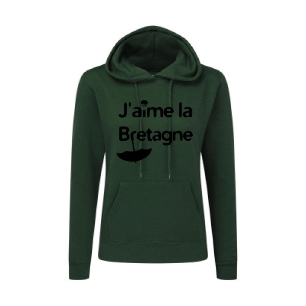 J'aime la Bretagne Noir |Sweat original à capuche Femme