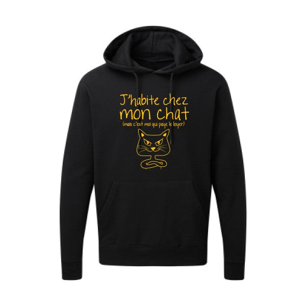 J'habite chez mon chat jaune Or |Sweat capuche imprimé homme