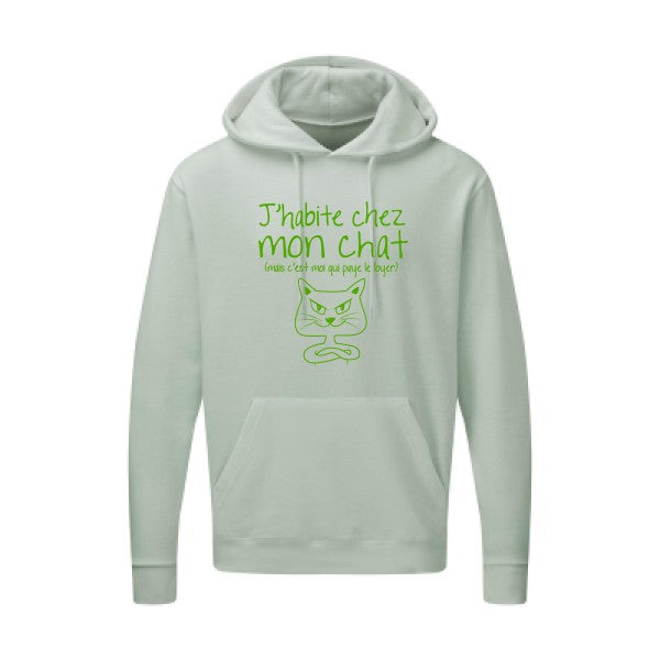 J'habite chez mon chat Vert pomme |Sweat capuche imprimé homme